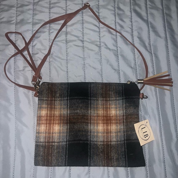 NWT L.I.B New York plaid flannel top zip crossbody or large wristlet. - Picture 2 of 2